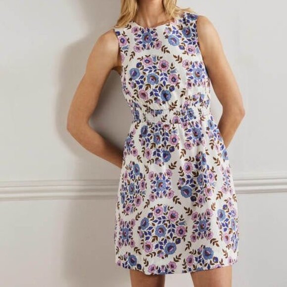Boden Smocked Waist Mini Dress in Multi/Wildflower Prairie - size 8P - Picture 2 of 16